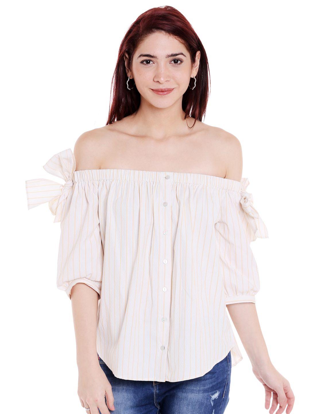 style quotient women off-white striped bardot top