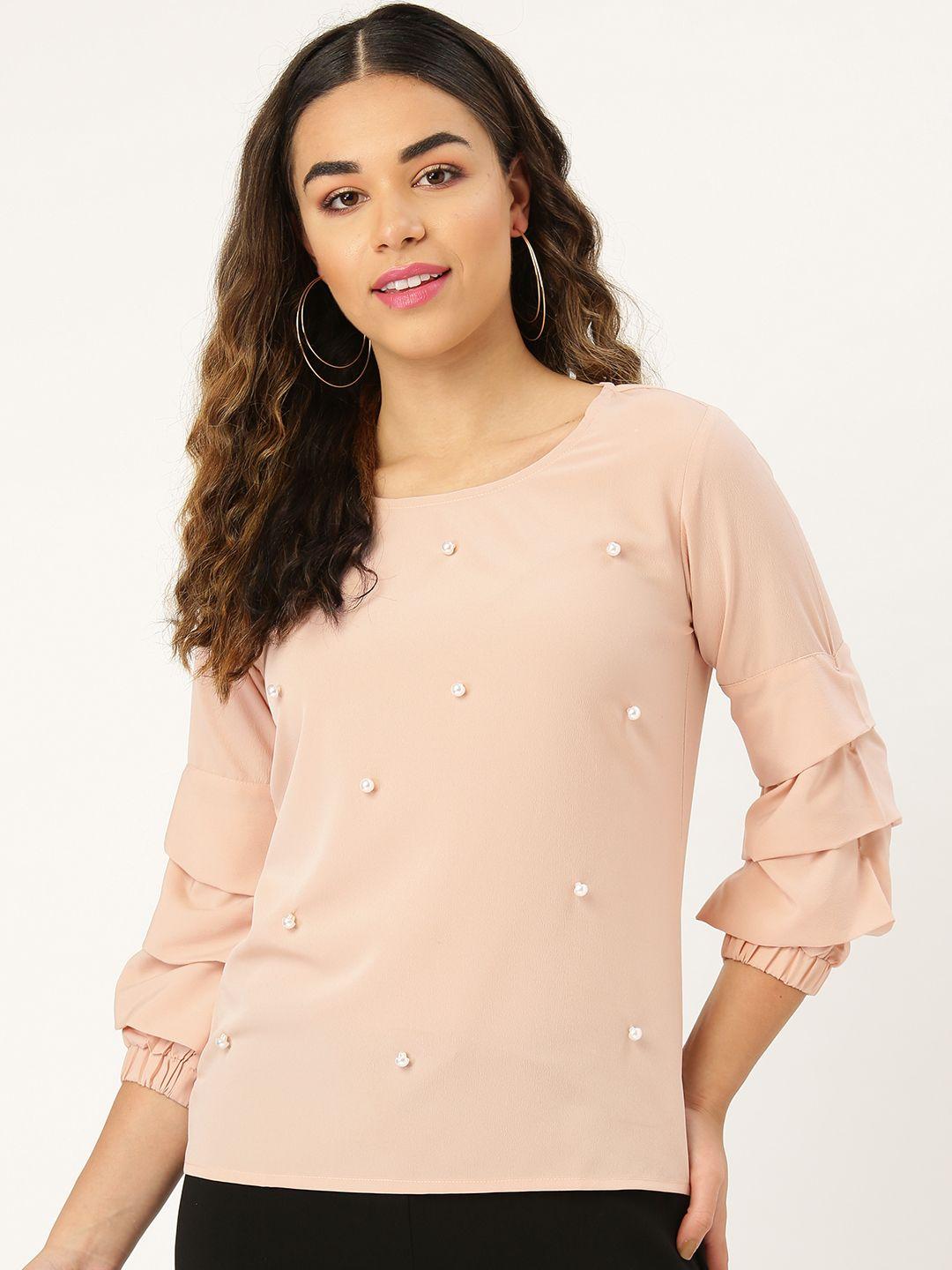 style quotient women peach-coloured embellished top