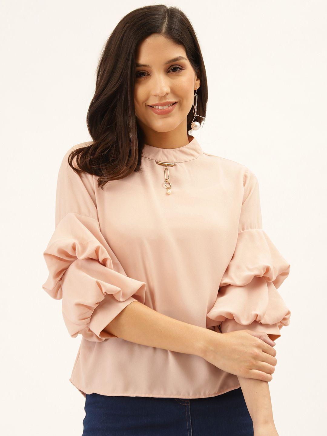 style quotient women peach-coloured solid top