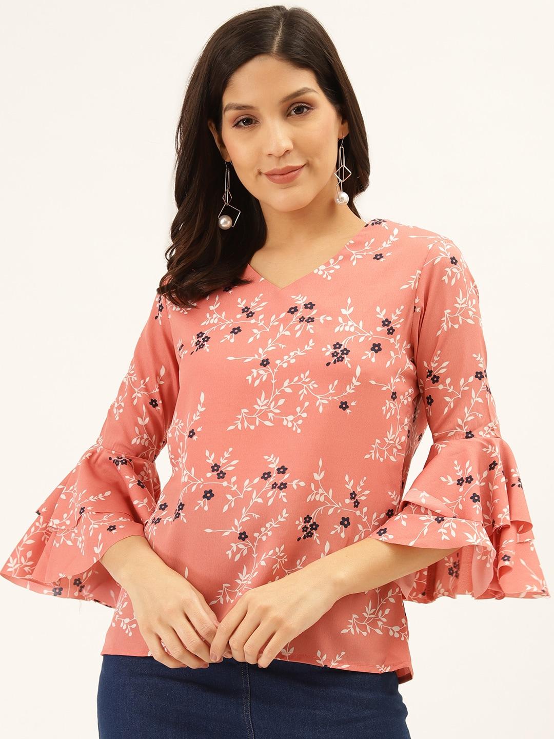 style quotient women pink & white floral print regular top