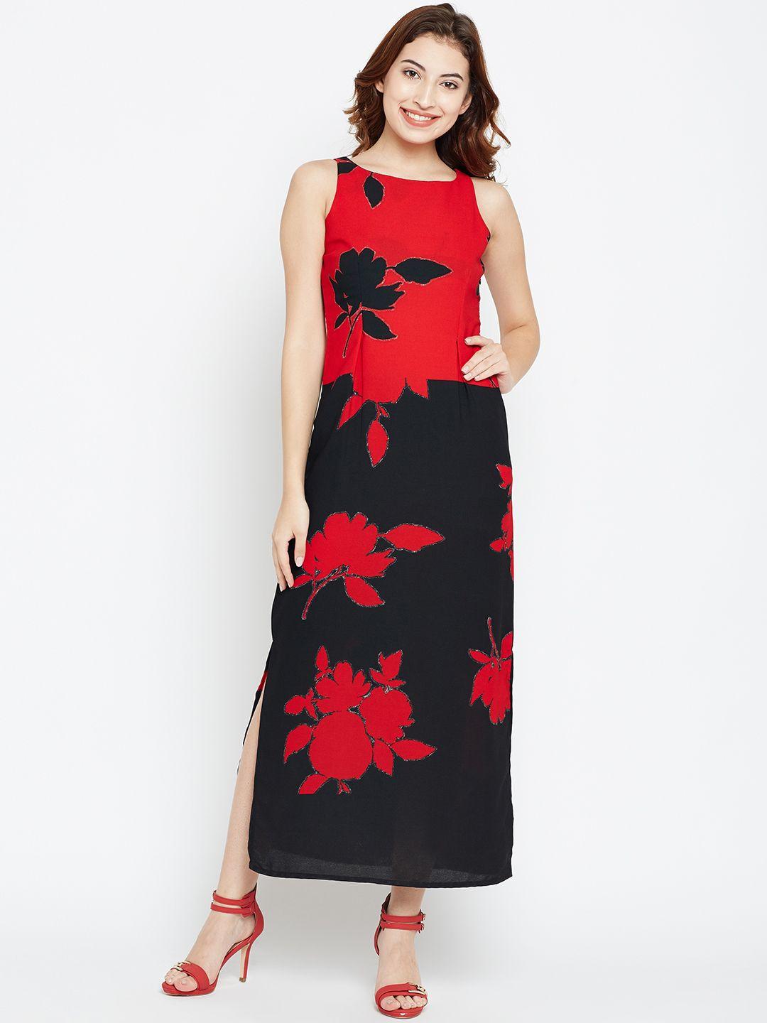 style quotient women red & black printed maxi dress