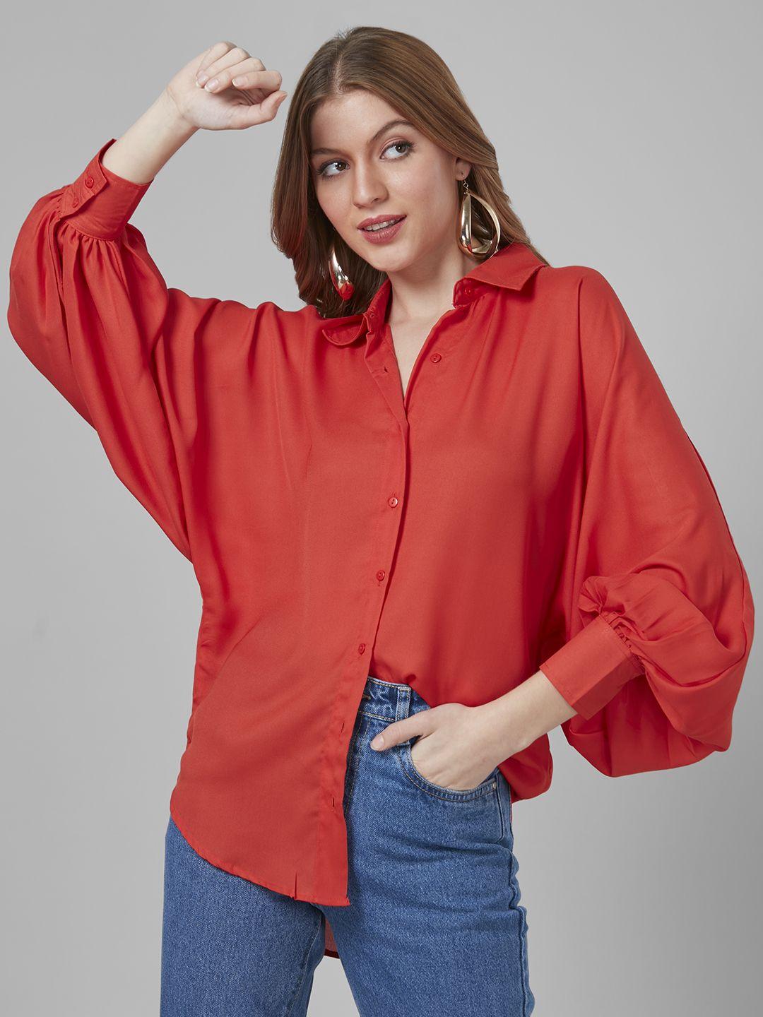 style quotient women solid poly crepe oversized casual shirt