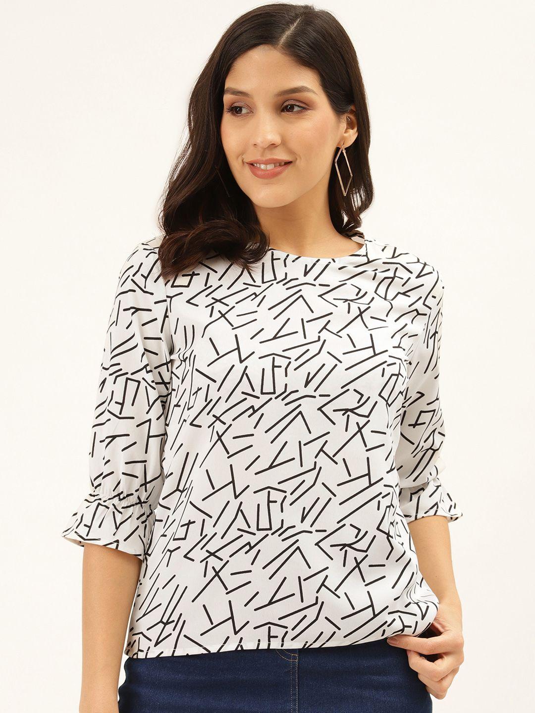 style quotient women white & black abstract print regular top