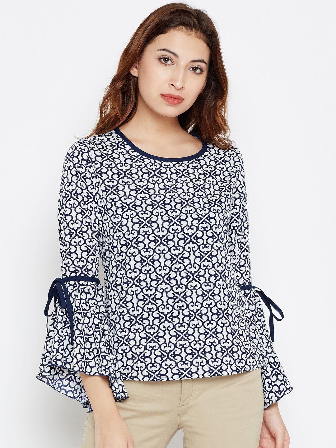 style quotient women white & navy printed top