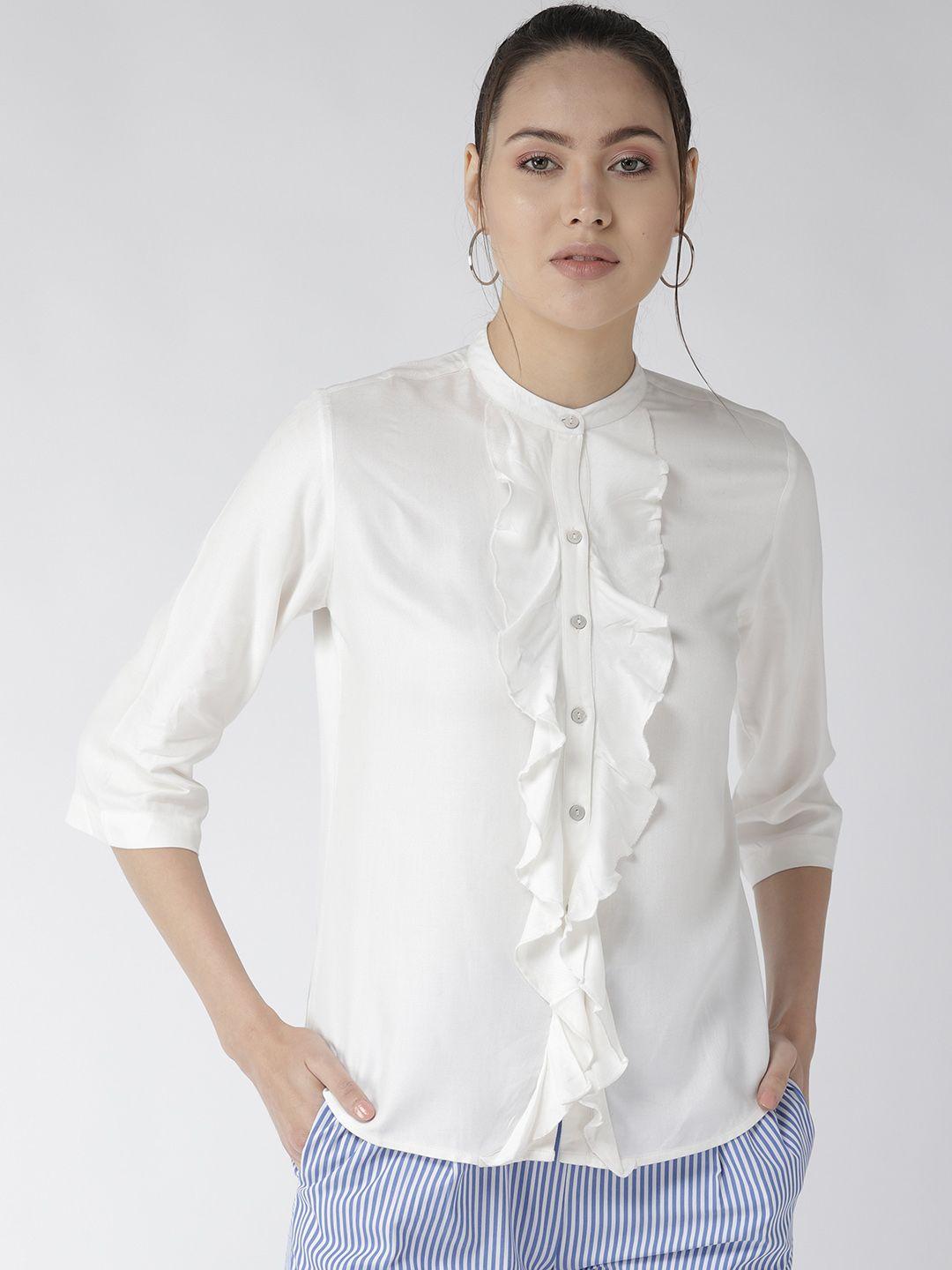 style quotient women white classic regular fit solid casual shirt