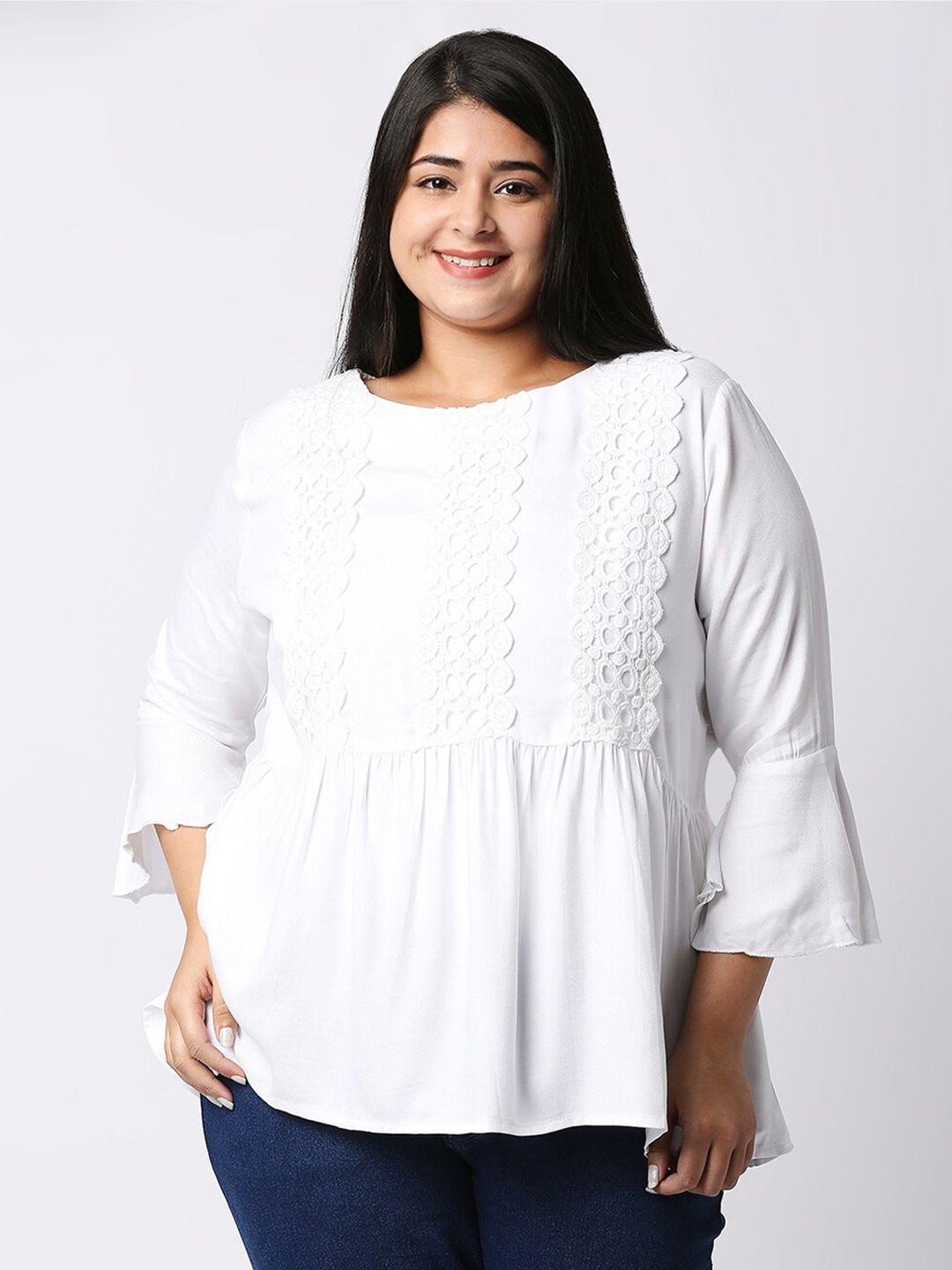 style quotient women white lace insert viscose rayon a-line smart casual top