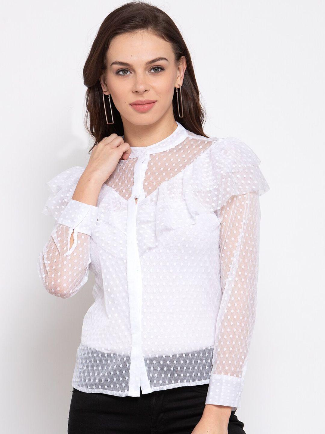 style quotient women white regular fit self design casual shirt