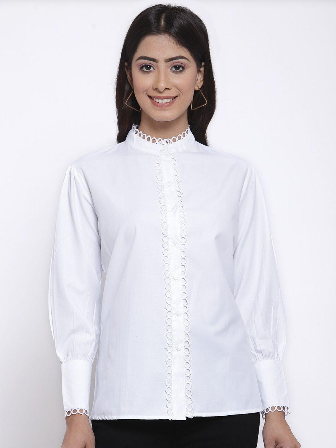 style quotient women white regular fit solid casual shirt