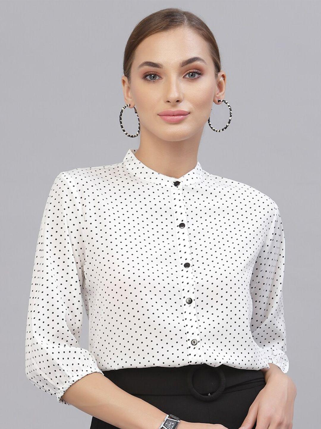 style quotient women white smart printed semiformal shirt