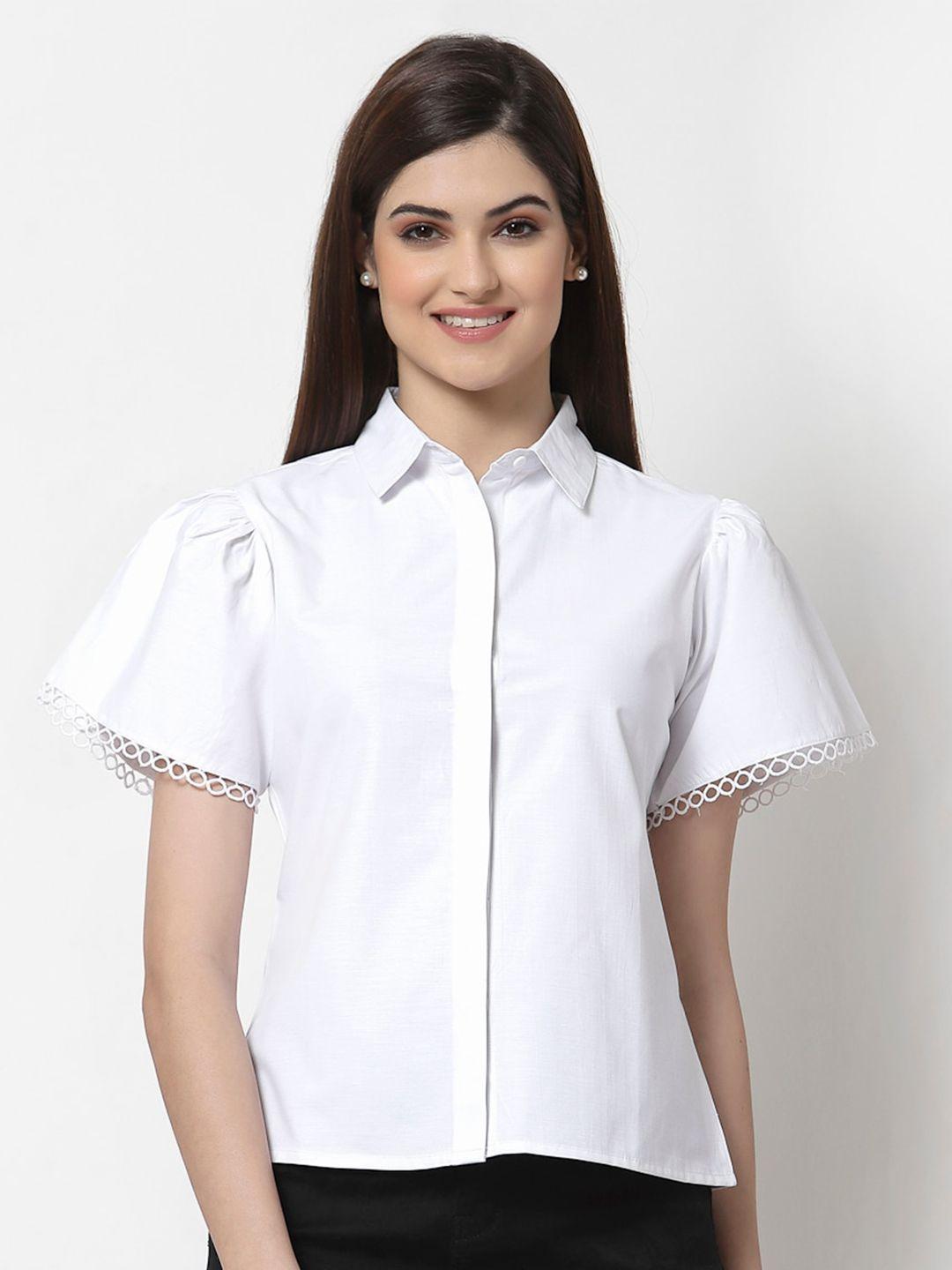 style quotient women white solid classic casual shirt