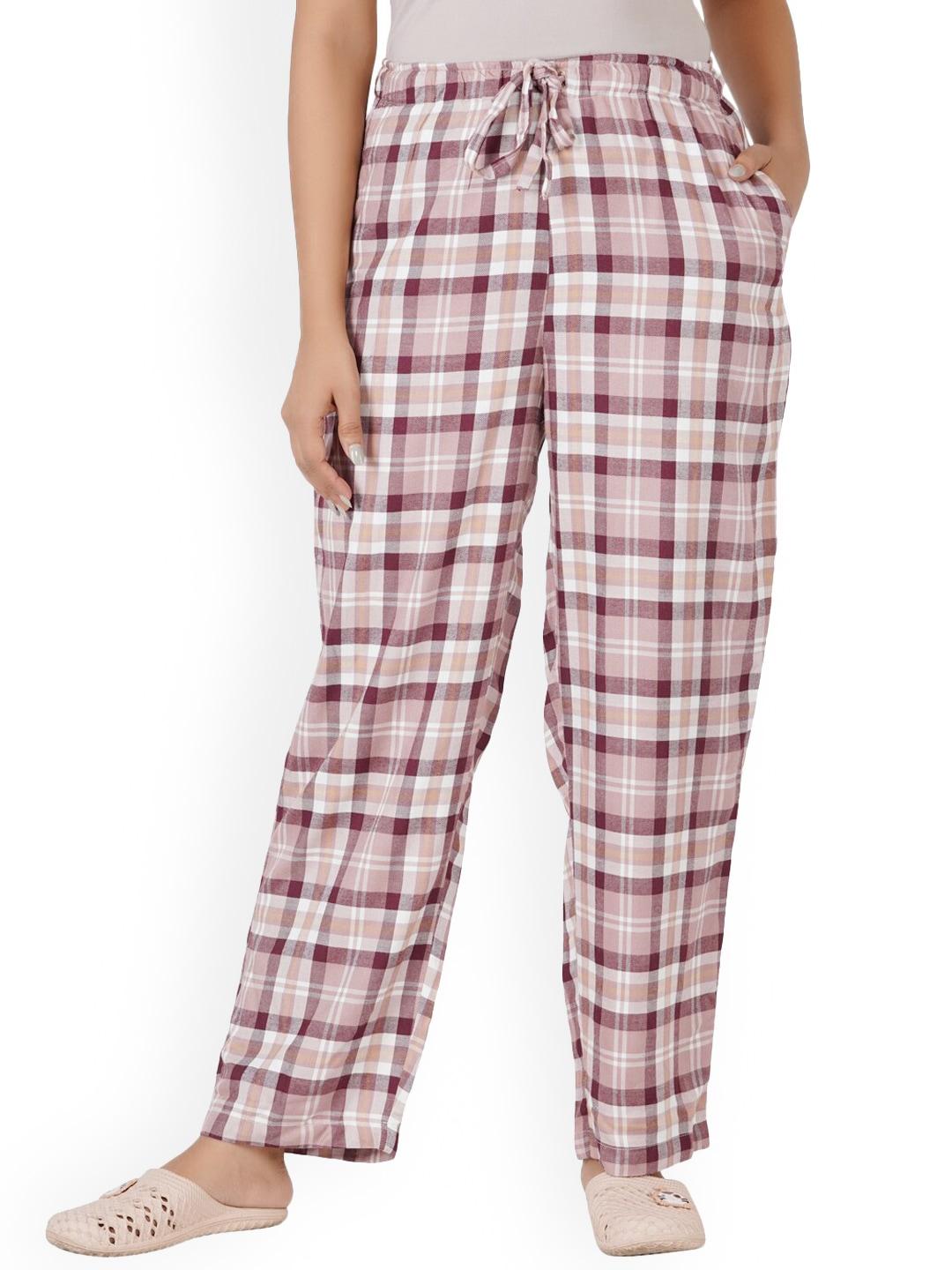 style shoes women maroon & pink checked lounge pants