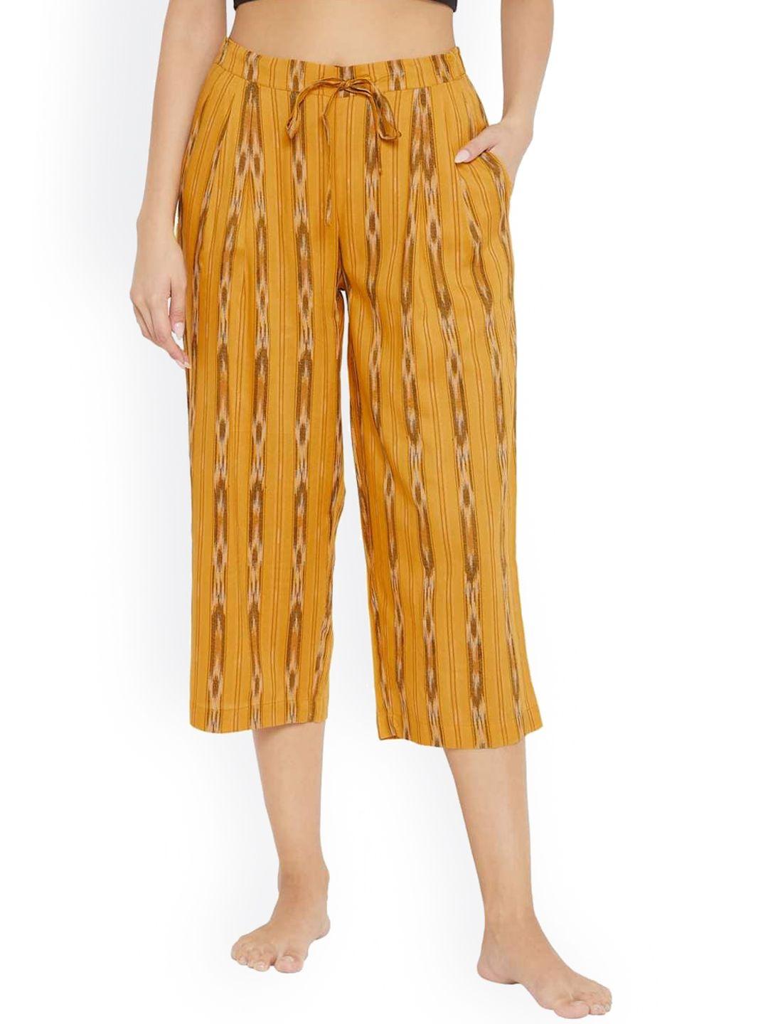 style shoes women yellow & brown striped cotton lounge pants