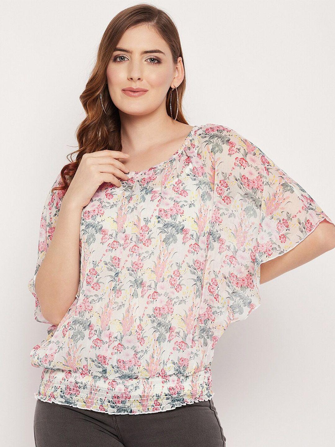 style blush floral printed batwing sleeves blouson top