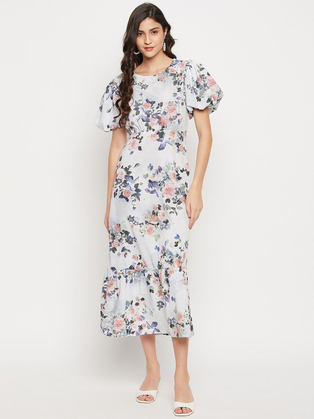 style blush floral printed flared sleeve fit & flare midi dress