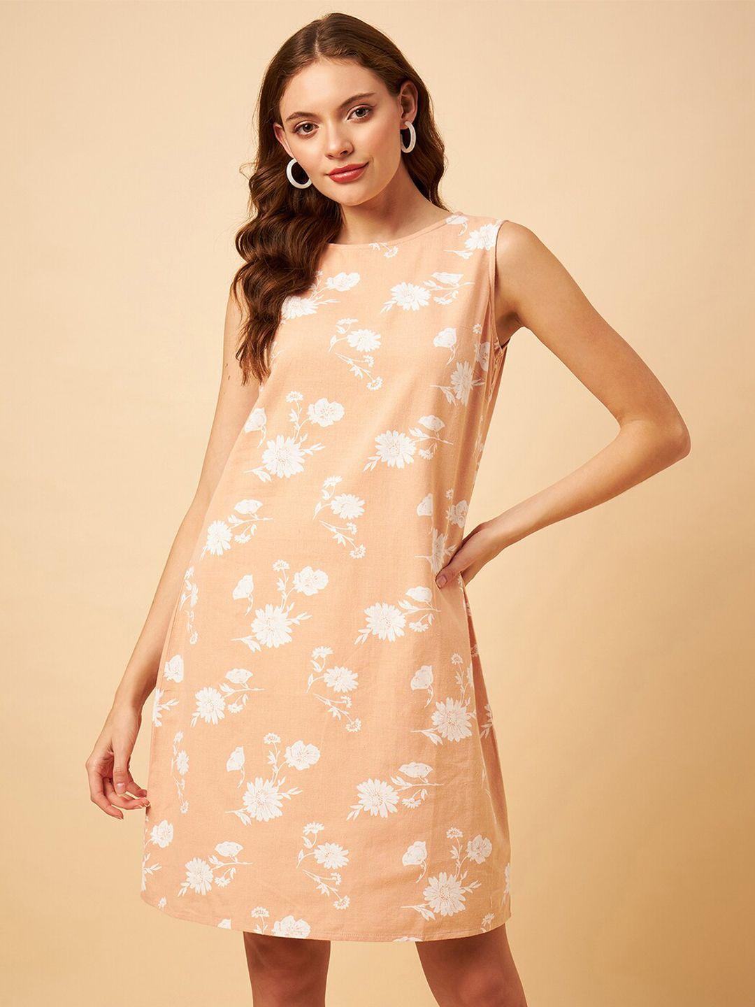 style blush floral printed linen a-line midi dress