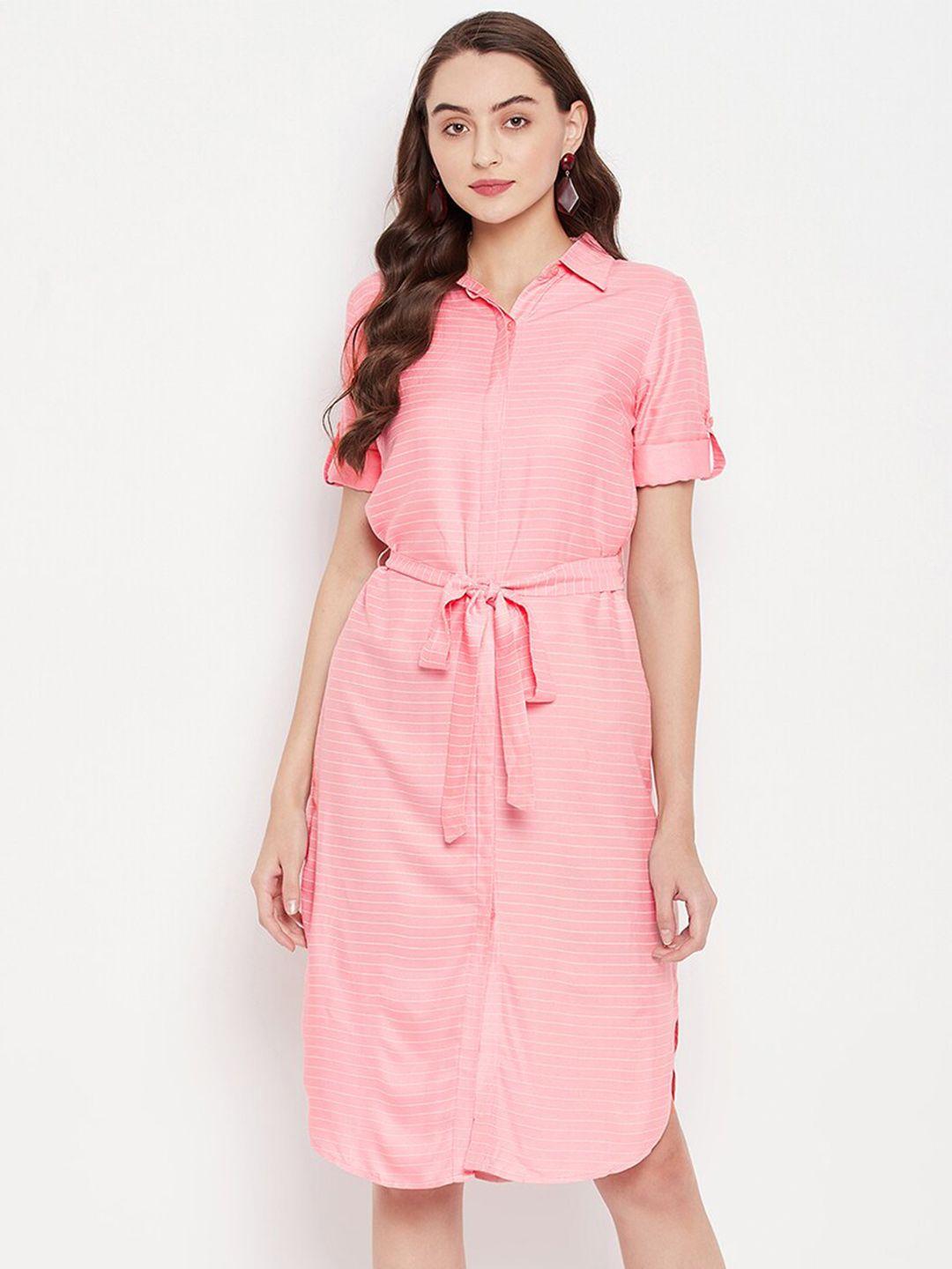style blush striped belted shirt dress