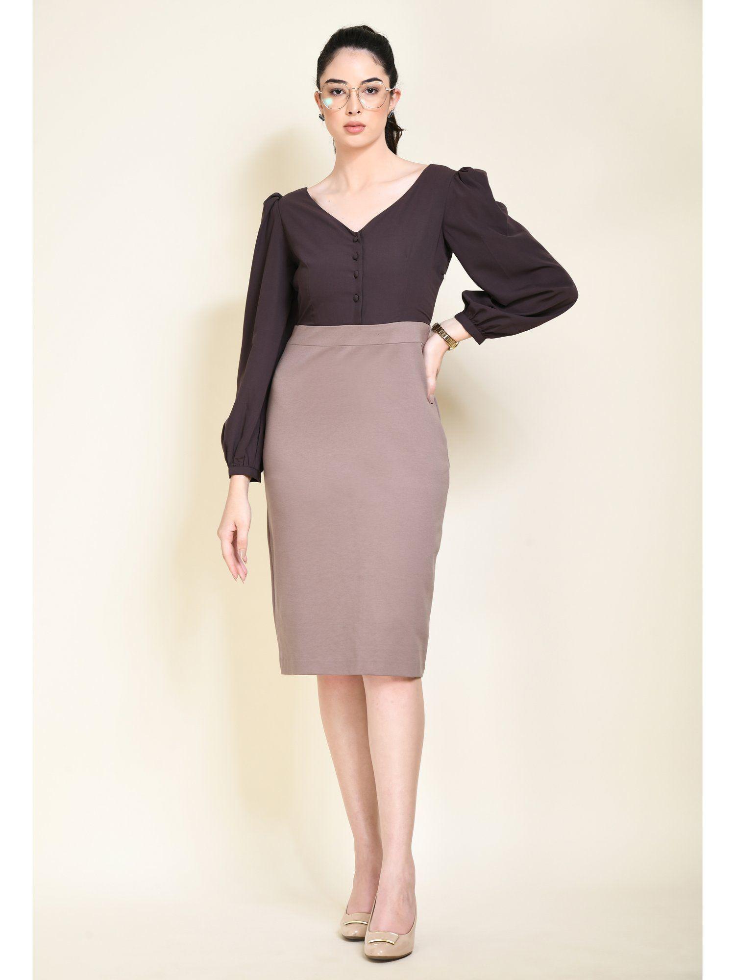 style colour blocked sheath dress - camel beige & coffee brown