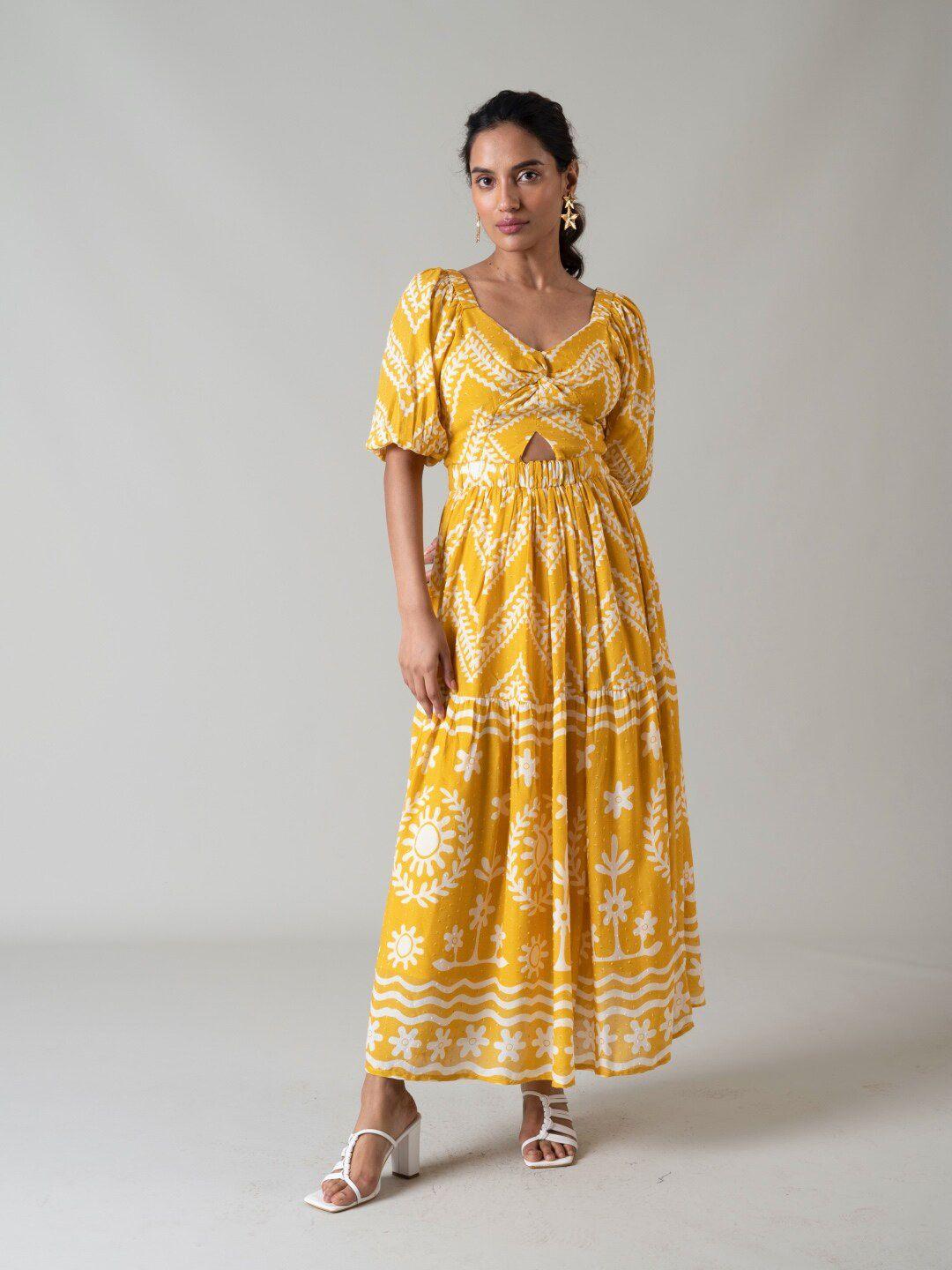 style island ethnic motifs printed georgette maxi dress