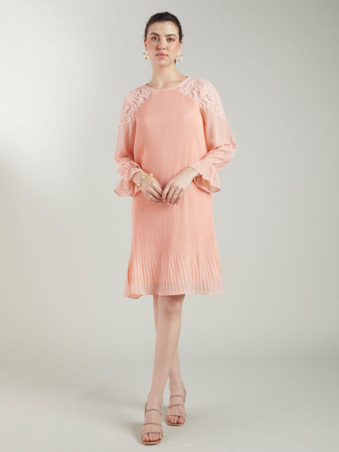 style island pink bell sleeve a-line midi dress