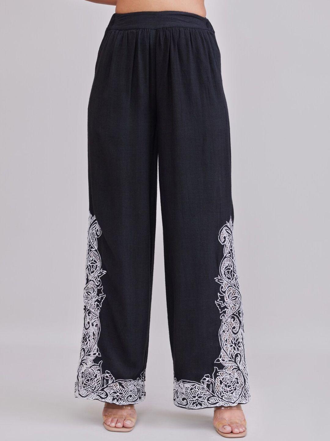 style island women ethnic motifs self design straight fit trousers