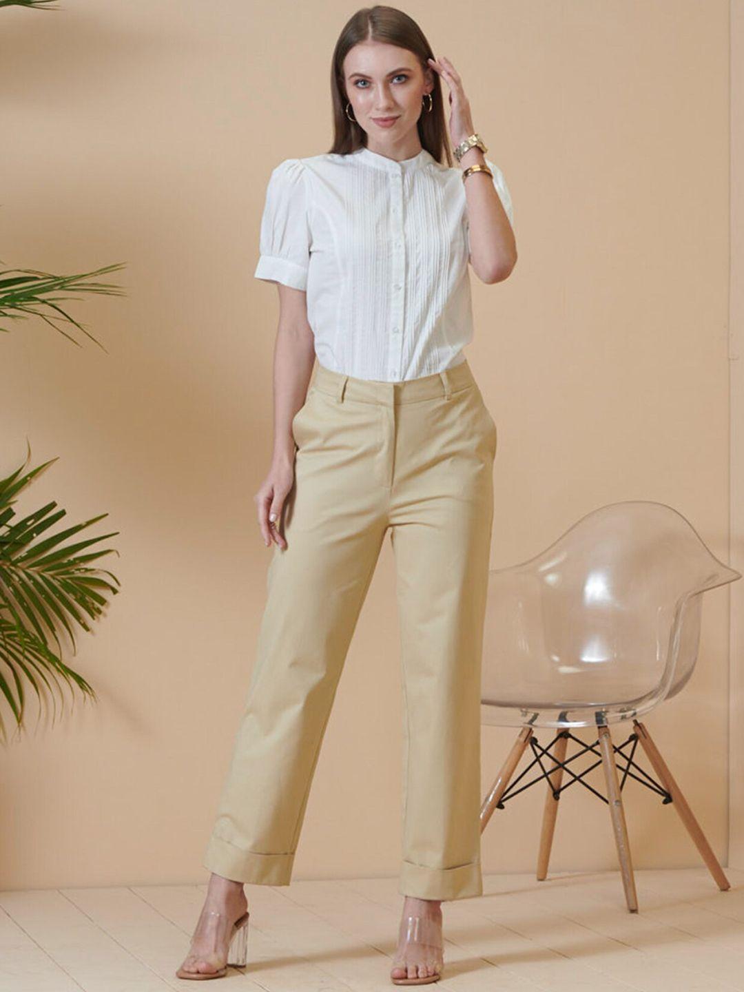 style island women smart slim fit high-rise trousers