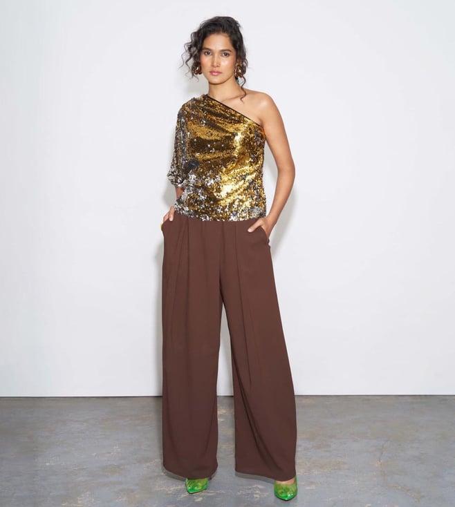 style junkiie chocolate brown pleated trousers