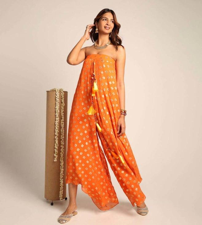 style junkiie dhaga orange embroidered jumpsuit