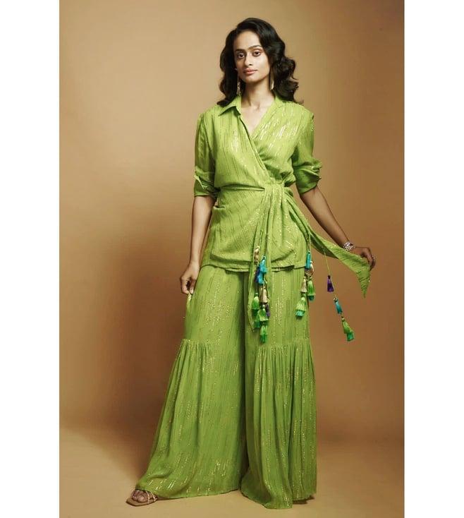 style junkiie lime green wrap long shirt