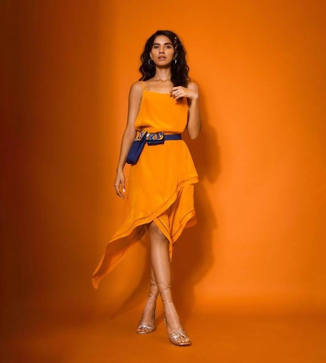 style junkiie orange sanam ratansi x sj layered slip dress