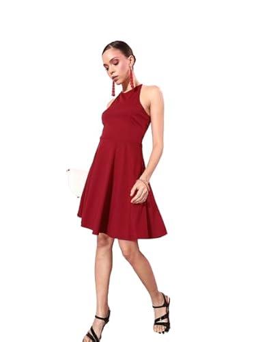 style quotien women maroon halter neck dress