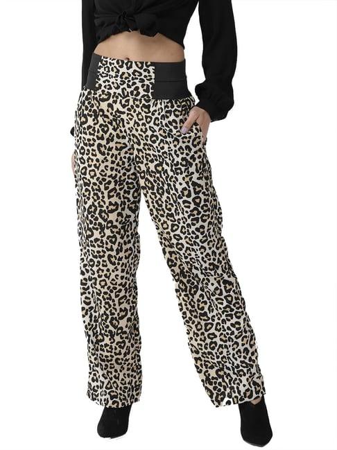 style quotient beige & black printed trousers