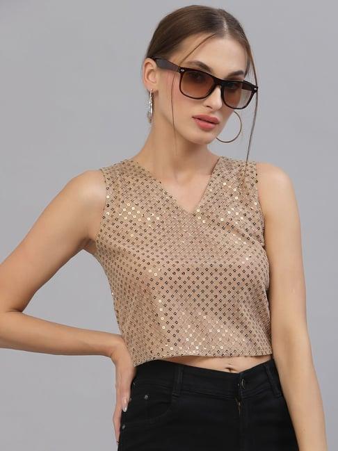 style quotient beige embellished crop top