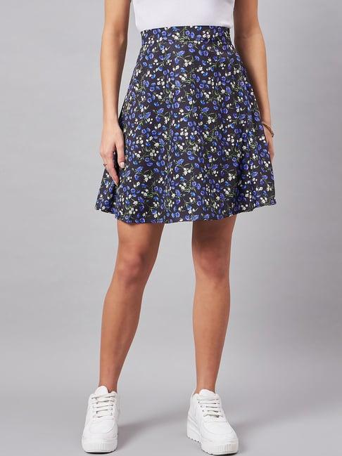 style quotient black & blue floral print skirt