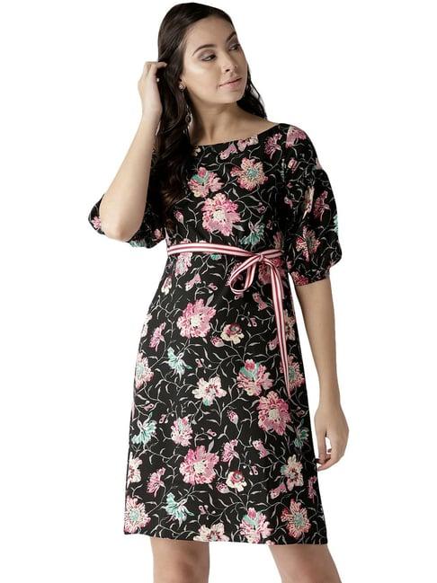 style quotient black & pink floral print a-line dress