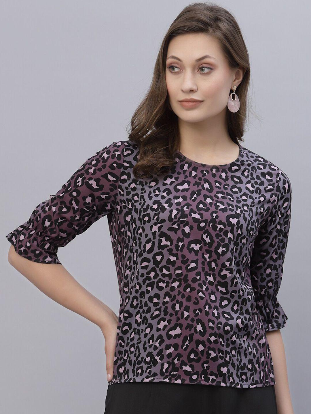 style quotient black & purple animal printed crepe top