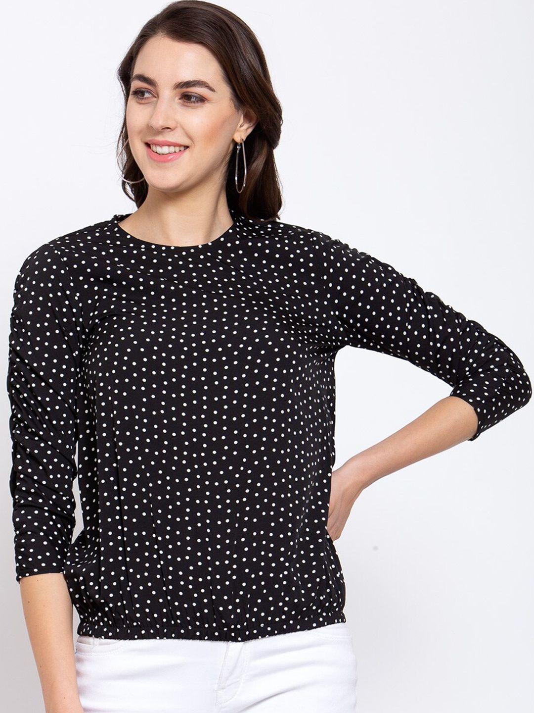 style quotient black & white polka dot printed crepe regular top