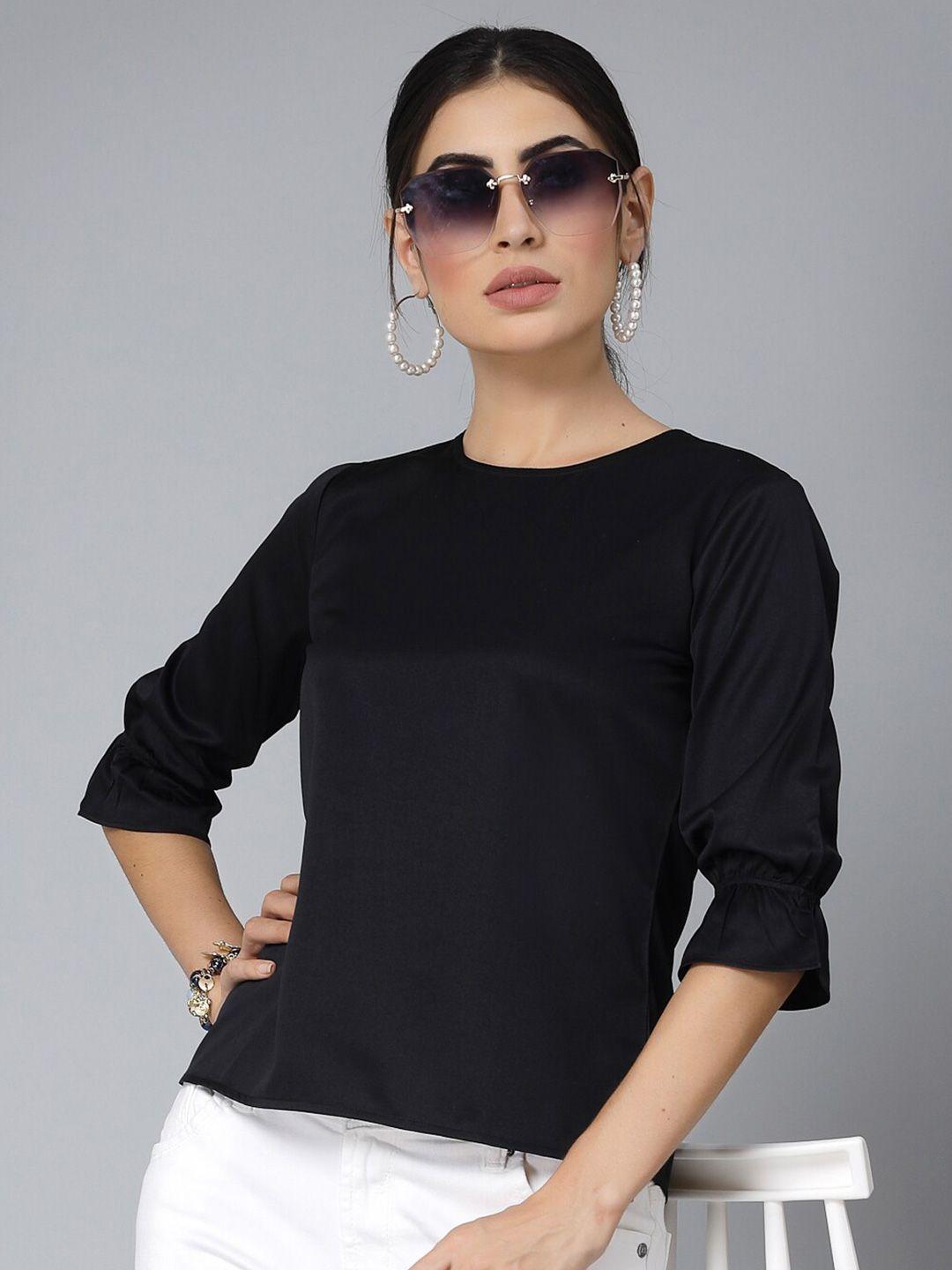 style quotient black bell sleeve satin top