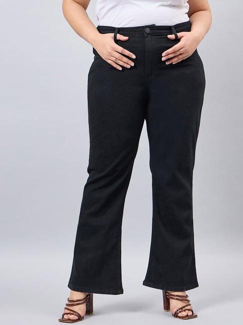 style quotient black cotton regular fit high rise bootcut jeans