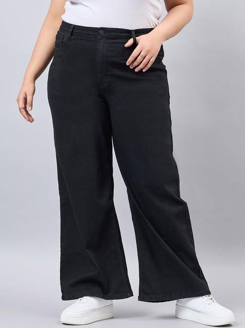 style quotient black cotton regular fit high rise jeans