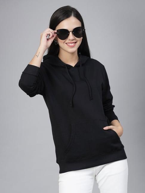 style quotient black cotton regular fit hoodie