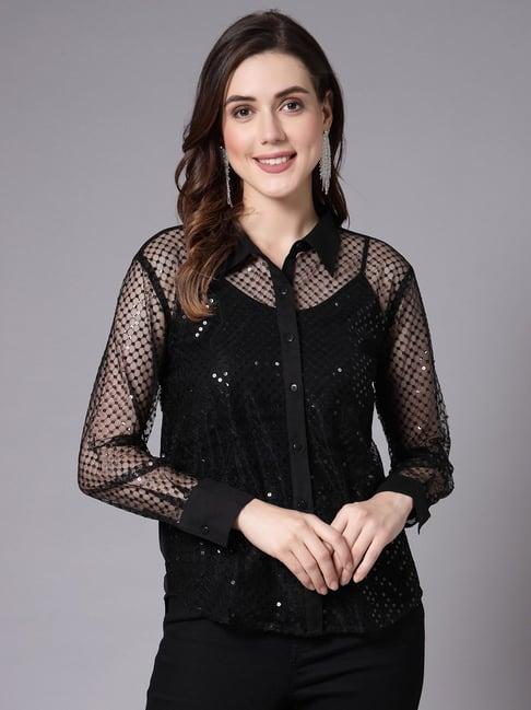 style quotient black embellished shirt