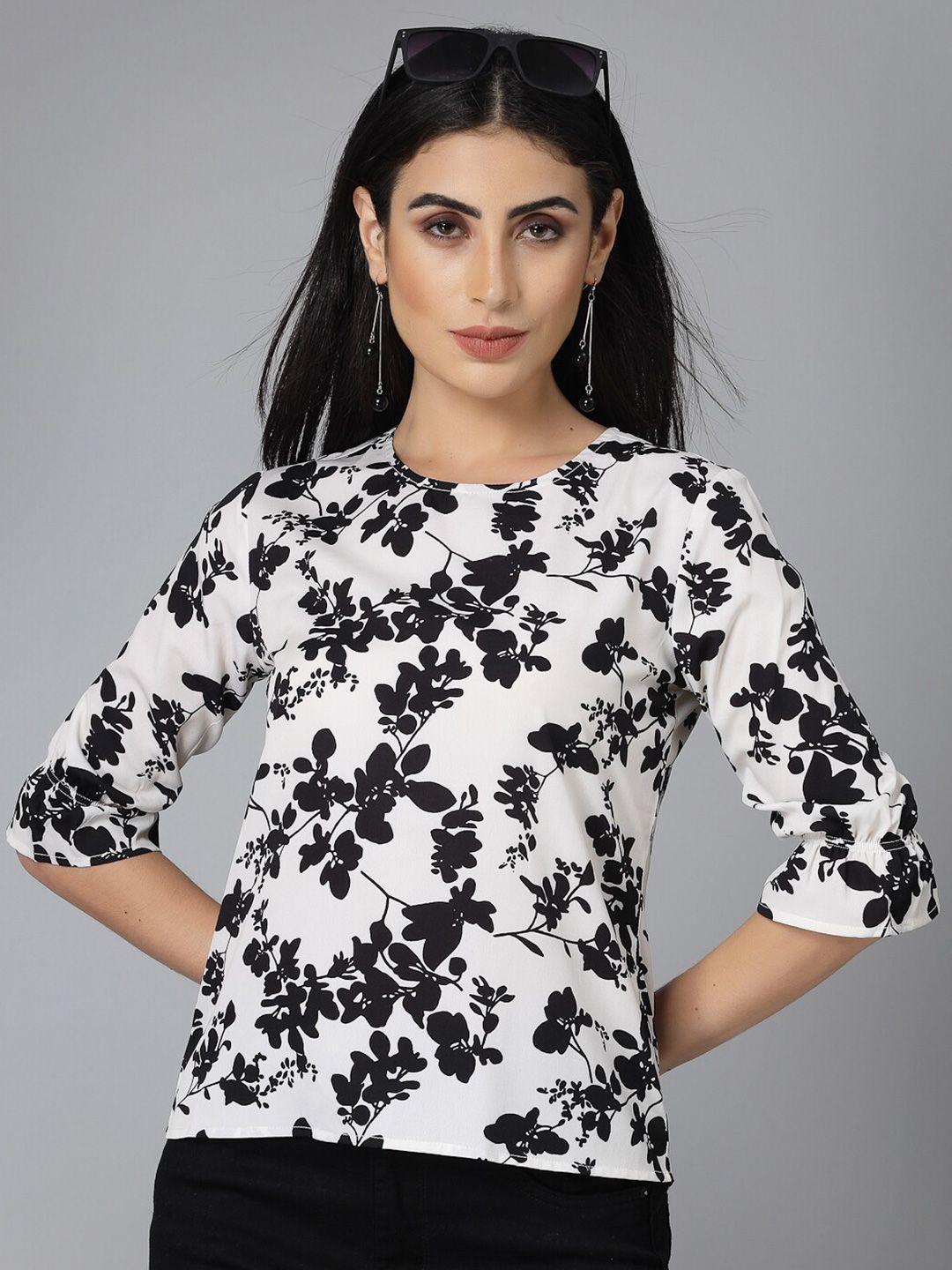 style quotient black floral print bell sleeve top