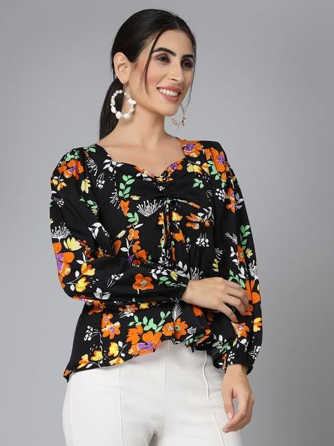 style quotient black floral print top