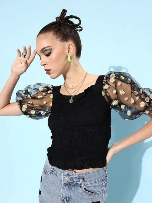 style quotient black floral print top