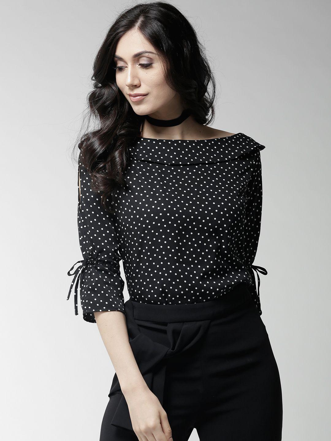 style quotient black polka dot print top