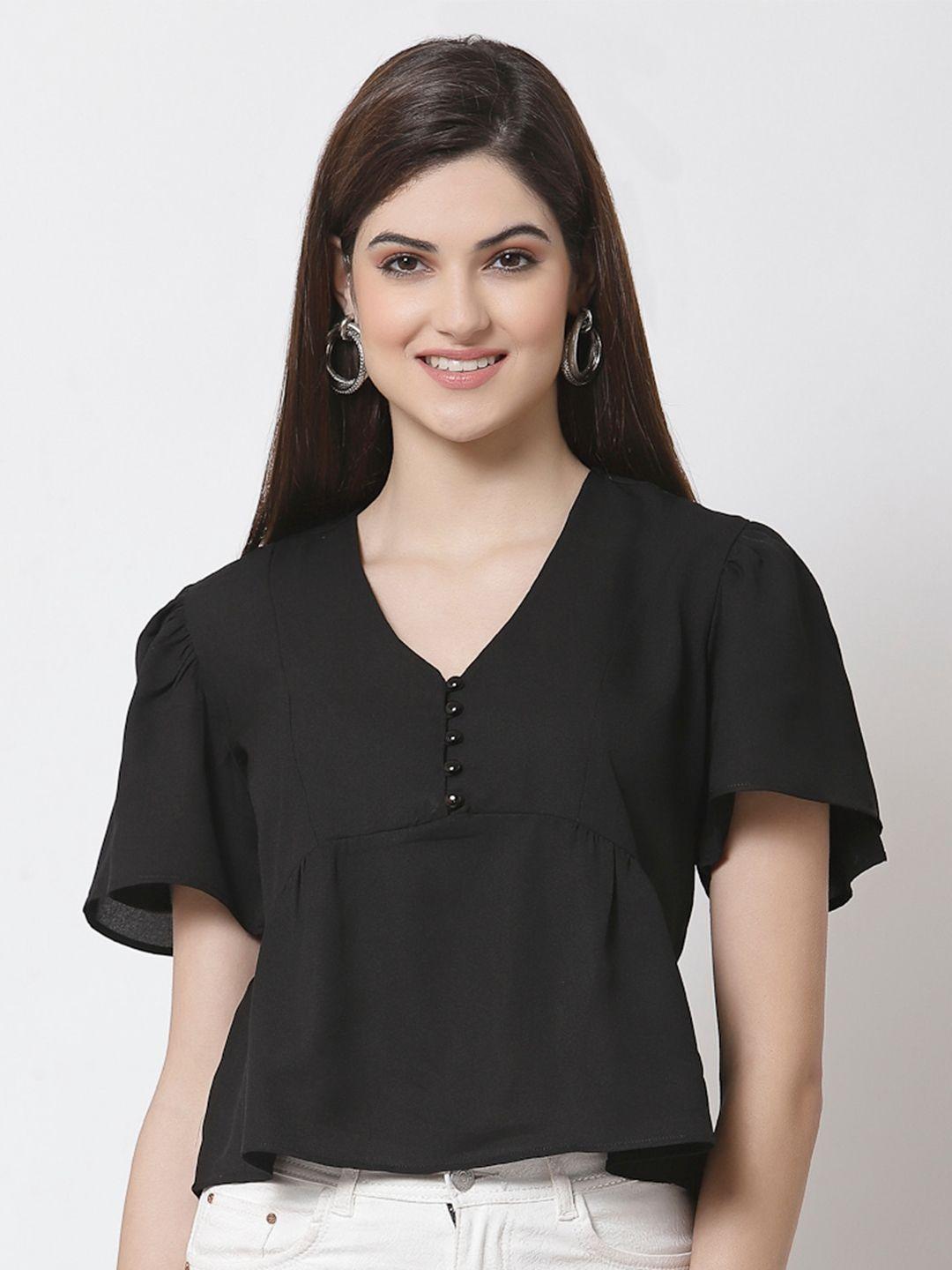 style quotient black solid crepe crop peplum top