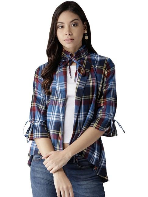 style quotient blue & yellow cotton plaid pattern jacket