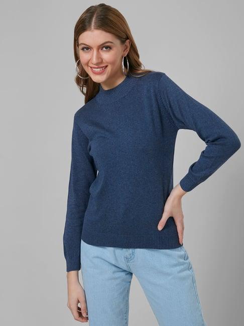 style quotient blue cotton textured sweatshirt