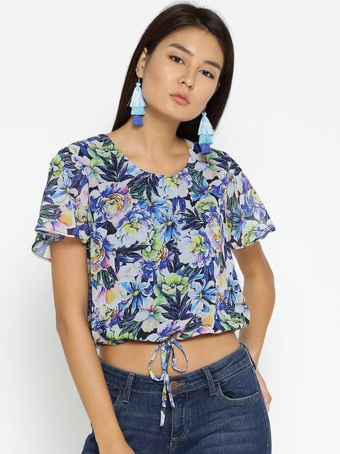 style quotient blue floral print top