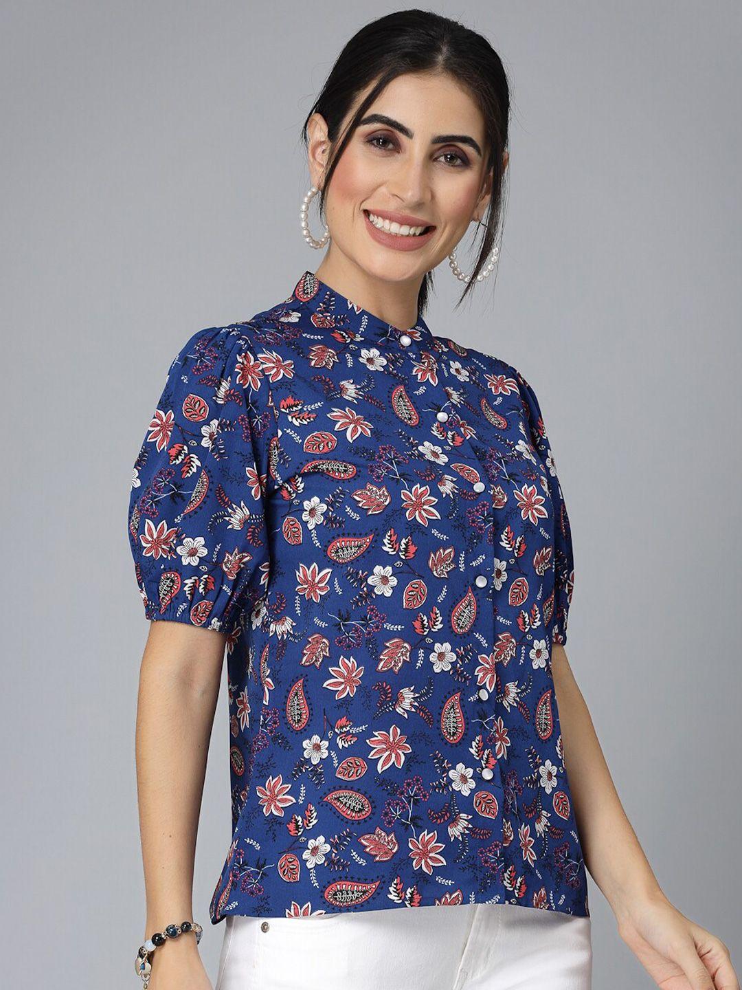 style quotient blue floral printed casual shirt